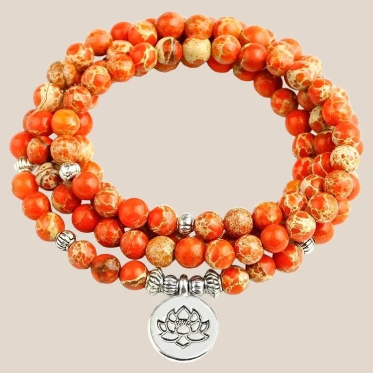 Orange Sea Sediment Boho Necklace / Bracelet Yoga Accessories Awakening Ride Lotus Charm