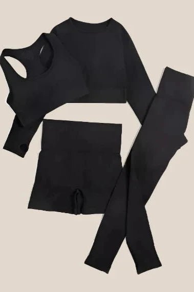 4-piece Seamless Yoga Set Yoga Clothing Awakening Ride Black 4 pieces S(45-55KG) 