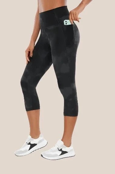 High-Waist Yoga Capri Leggings with pockets Yoga Clothing Awakening Ride Black Tie Dye US XXS(00) 