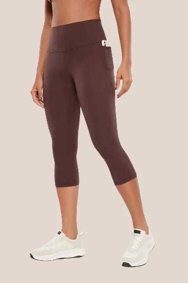 High-Waist Yoga Capri Leggings with pockets Yoga Clothing Awakening Ride Brown US XXS(00) 